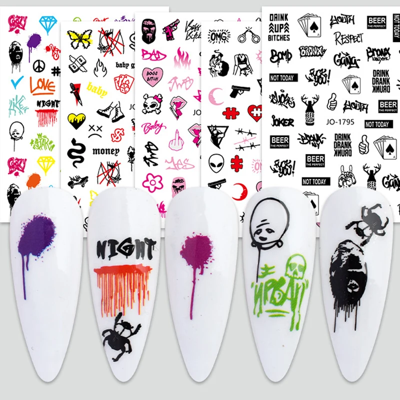

1PCS 3D Personality Fun Graffiti Simple Strokes Nail Decoration Nail Sticker Press Nails Nail Supplies Nail Decals For Girl Gift