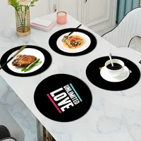 2222cm round pu heat insulation pad coasters waterproof non slip table placemat leather phrase print kitchen accessories