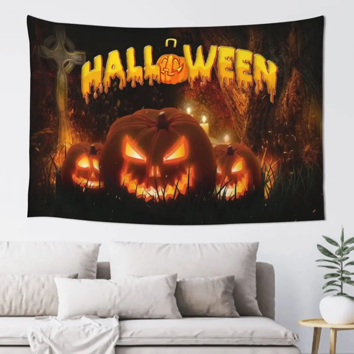 

Halloween Pumpkin Tapestry Wall Hanging Aesthetic Room Decor Artwork Landscape Tapestry Bedroom Decoration 60x40in