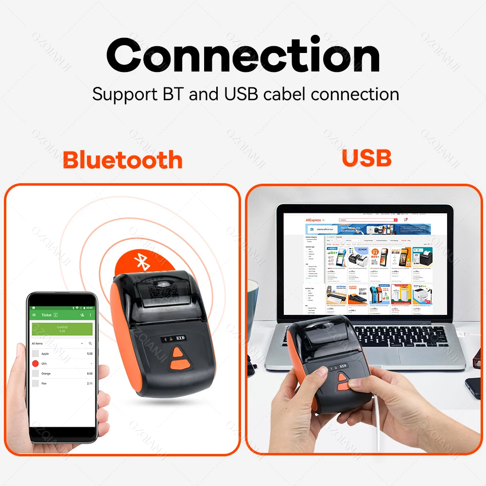 58 мм POS Термальный чековый принтер USB Bluetooth интерфейс беспроводное соединение с