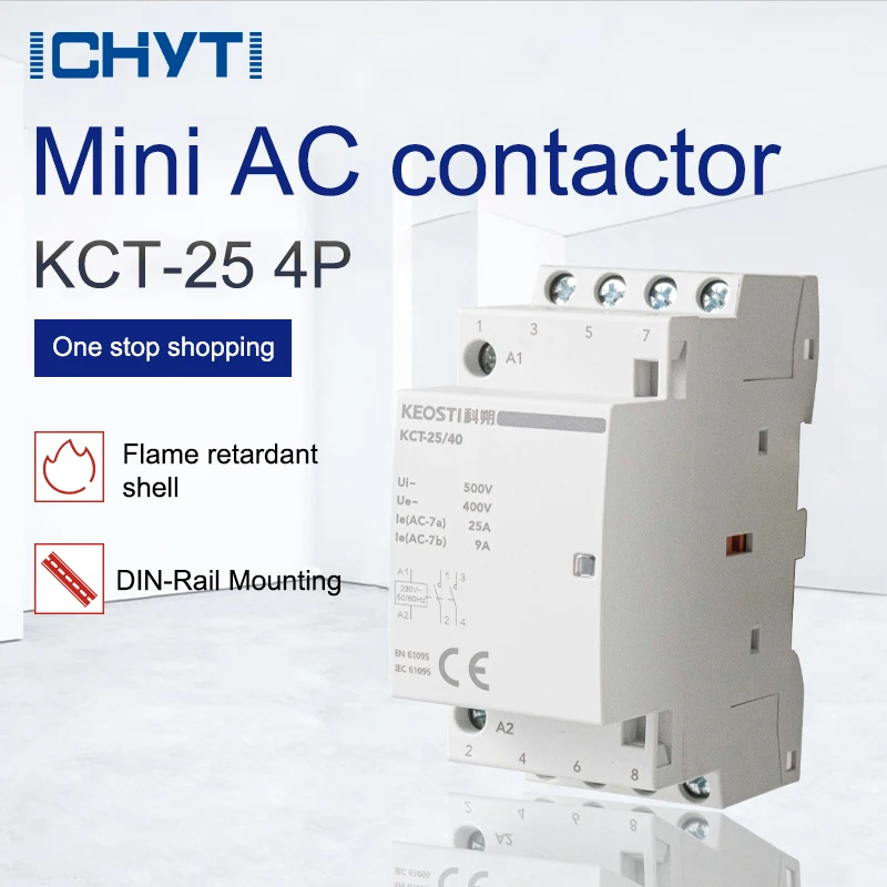 

KCT-25 4P 25A 400V 500V 50/60HZ Din Rail Household AC Modular Contactor 4NO 4NC Or 2NO+2NC