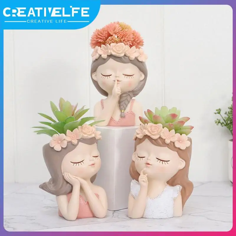 

Home Potted Flower Pot Gardening Landscape Cactus Planter Face Flower Pot With Drain Holes Desktop Small Flower Pot Cute Girl
