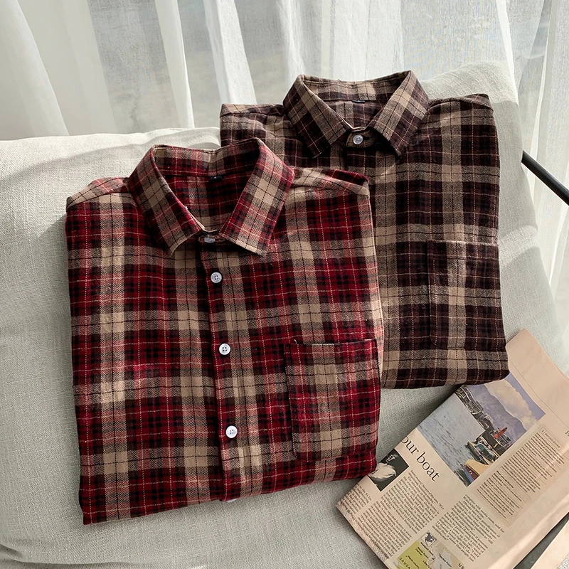 

Мужская приталенная Повседневная Удобная дышащая хлопковая рубашка в клетку с короткими рукавами