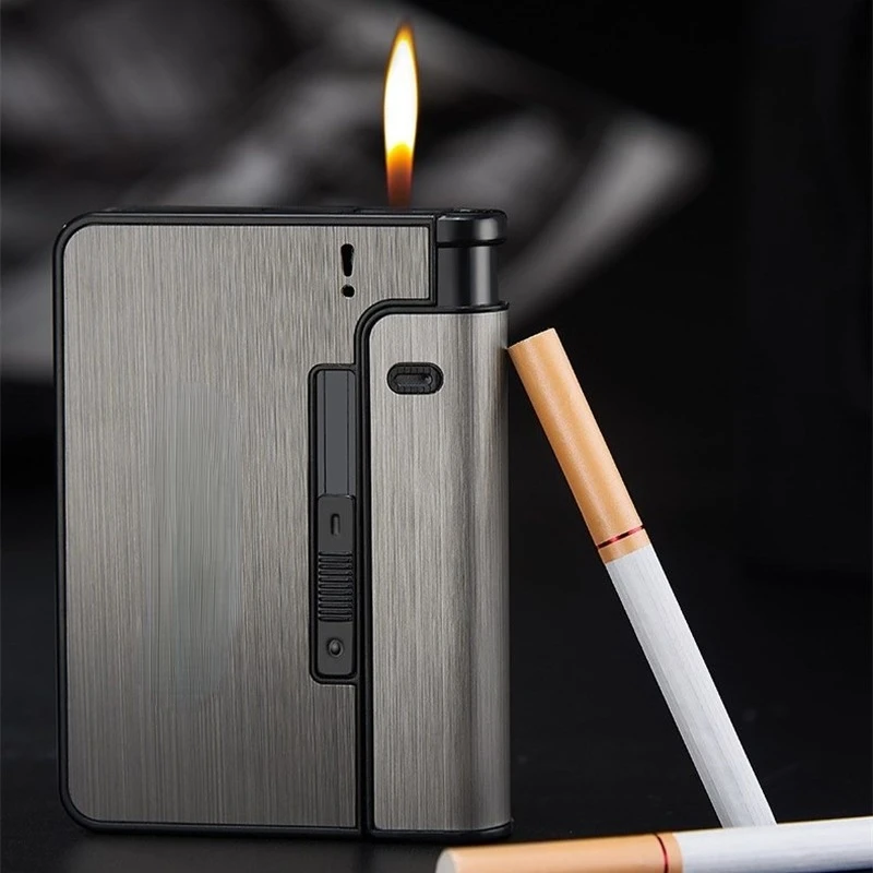 

Automatic Ejection Cigarette Dispenser Holder Lighter Gadget For Men Christmas Gift Metal Cigarette Boxes