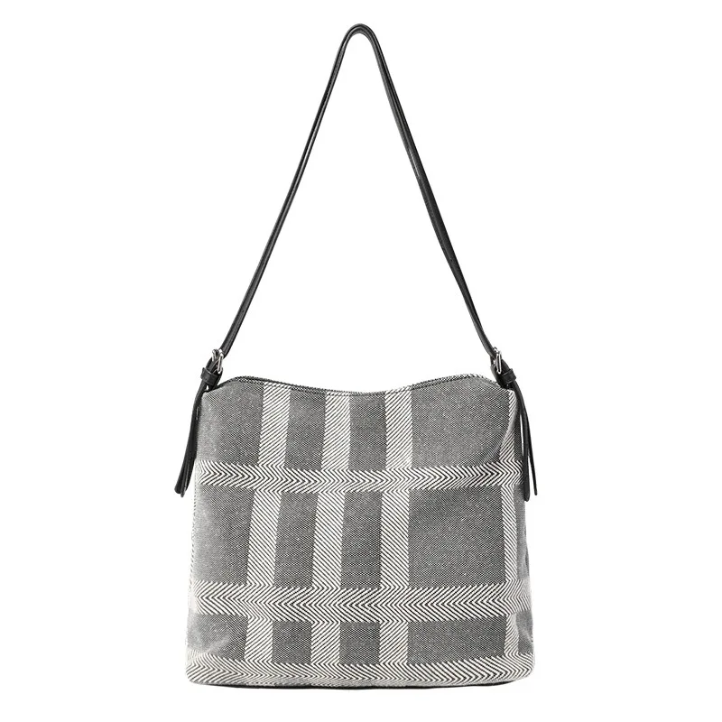 

Женская Повседневная Классическая клетчатая серая сумка-мешок для отдыха, женская модная вместительная тканевая сумка через плечо