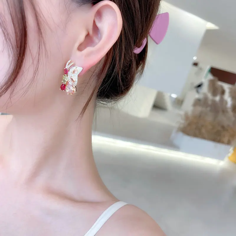 Женские серьги-бабочки с инкрустацией из серебра 925 пробы