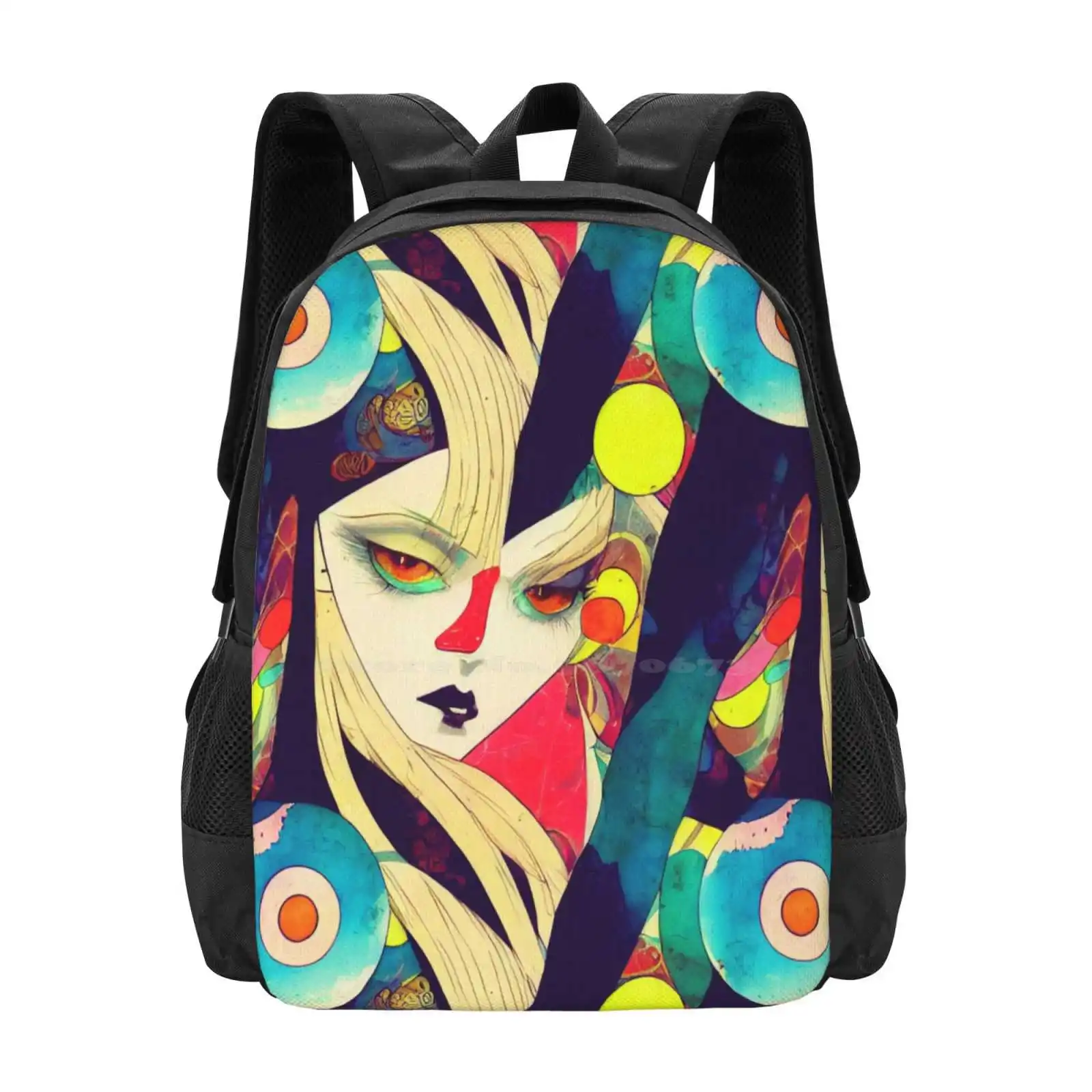 

Abstract Goddess Backpack For Student School Laptop Travel Bag Abstract Cartoon Manga Kawaii Cute Japan Colorful Girl Mystery