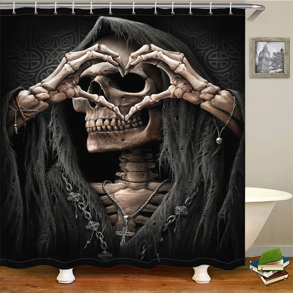 

3d Skull Skeleton Skury Clown Print Polyester Kids Child Shower Curtain Set for Bathroom Bath Waterproof Fabric with 12 Hooks