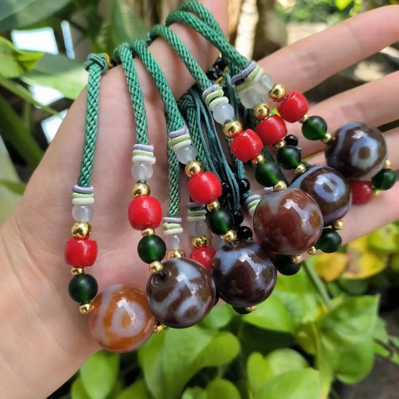 

6pcs/lot Natural Three Eyes Agate Dzi Bracelet ball Glass chalcedony gemstone Multi-color matching handmade rope wholesale gem