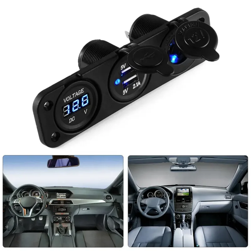 Автомобильное зарядное устройство с двумя Usb-портами, 12 В, 24 В, гнездо прикуривателя, цифровой вольтметр, подходит для квадроциклов, кораблей и грузовиков