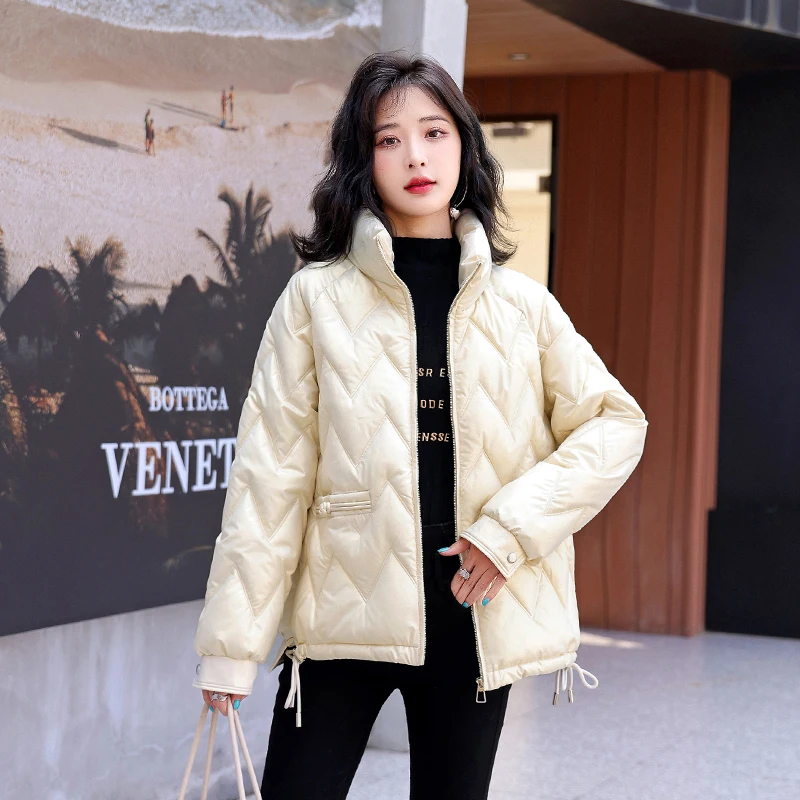 Winter Clothes Women Stand Collar Fashion Shining Parkas Female Cotton Padded Warm Coat Solid Winter Jacket for Women