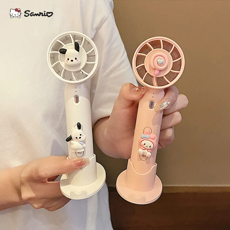 

New Creative Sanrio Handheld Fan Kawaii Pachacco My Melody Cartoon Sticker Portable USB Silent Desktop Small Fan Multifunctional