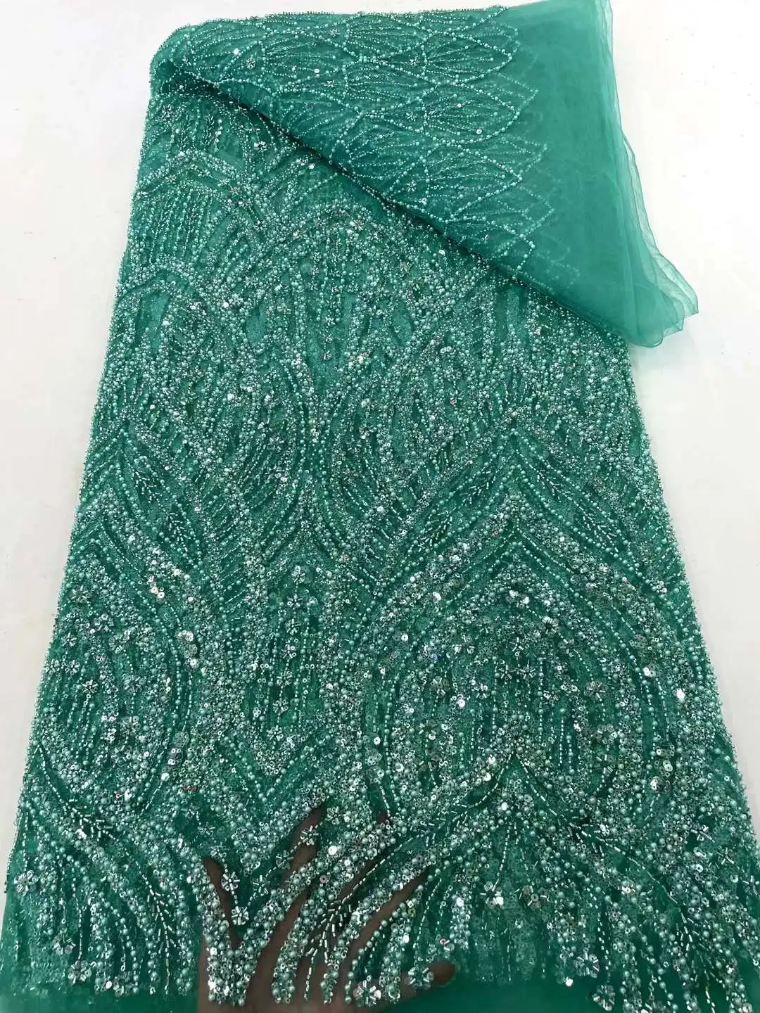 Африканские блестки кружевная ткань тяжелые бусины вышитая Тюлевая Ткань для