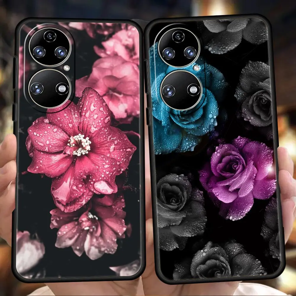 

Red Rose Art Flower Cover For Huawei P50 P40 P30 P20 Pro P Smart Z Y6 Y7 Y9 Y7A Y6P Y9S 2019 P40 Lite E Case Shockproof Shell