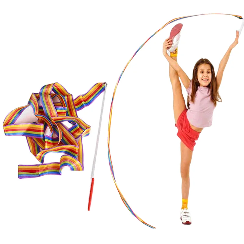 

2pcs 4M Colorful Gym Ribbons Dance Ribbon Rhythmic Art Gymnastic Ballet Streamer Twirling Rod Stick Outdoor Sports Toy Kids Gift