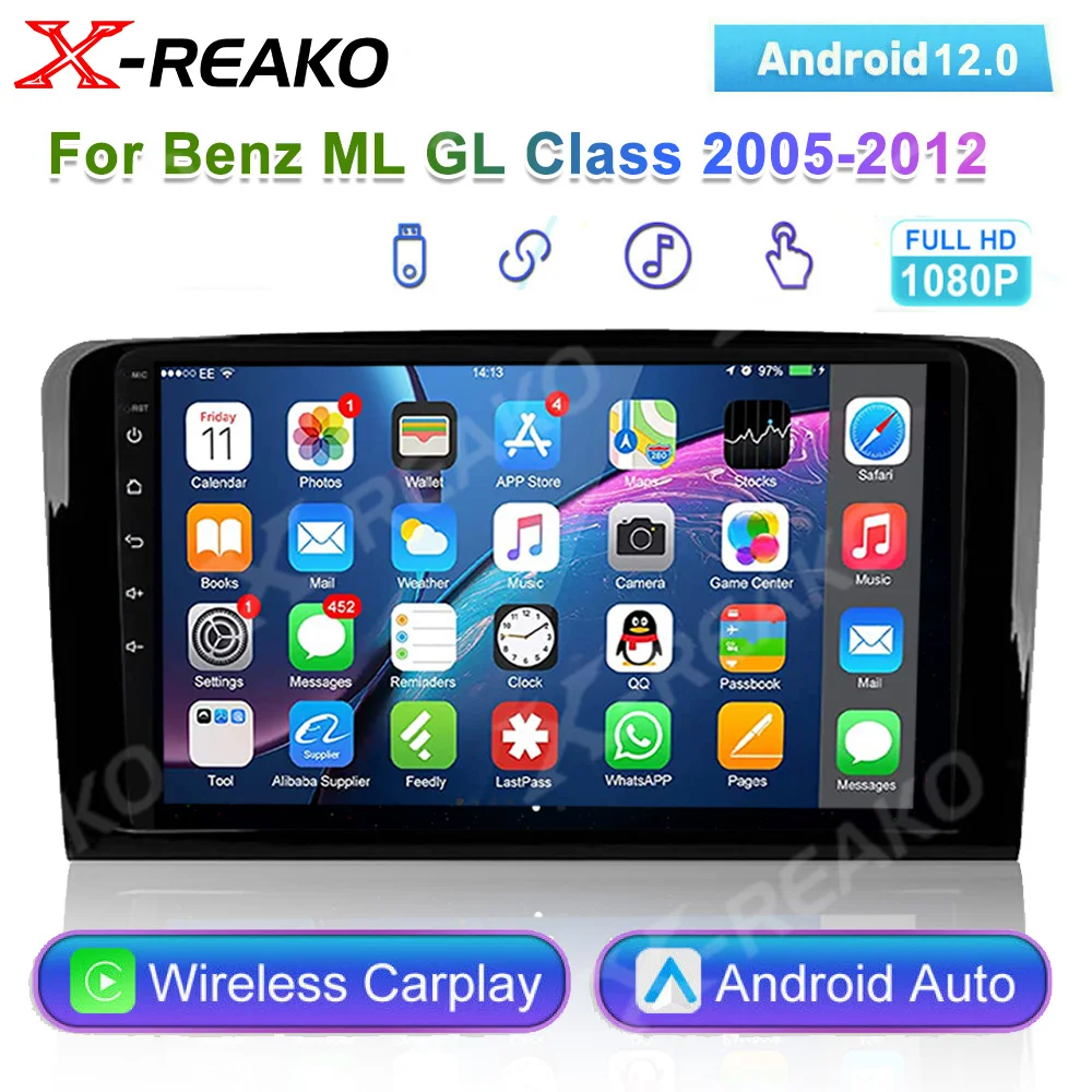 

X-REAKO Car Radio For Mercedes Benz ML GL W164 ML350 ML500 GL320 X164 ML280 GL350 GL450 4G+64G Stereo Android 12 Auto FM/RDS GPS