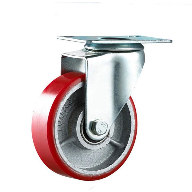 

1 Pc 4-inch Medium-sized Plane Iron Core Pu Universal Wheel Diameter 100mm Red Mute Polyurethane Caster