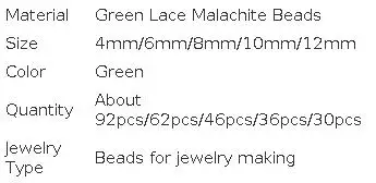 4/6/8/10/12mm Green Lace Malachite Round Beads DIY Bracelet Necklace Accessories Natural Stone for Jewelry Making 15" Strand