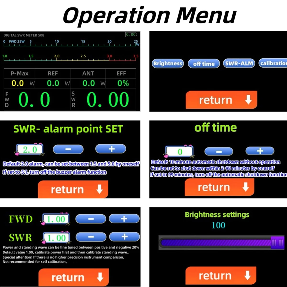 200 Вт 1 8-54 МГц цифровой КСВ метр измеритель стоячей волны с 4 3-дюймовым цветным