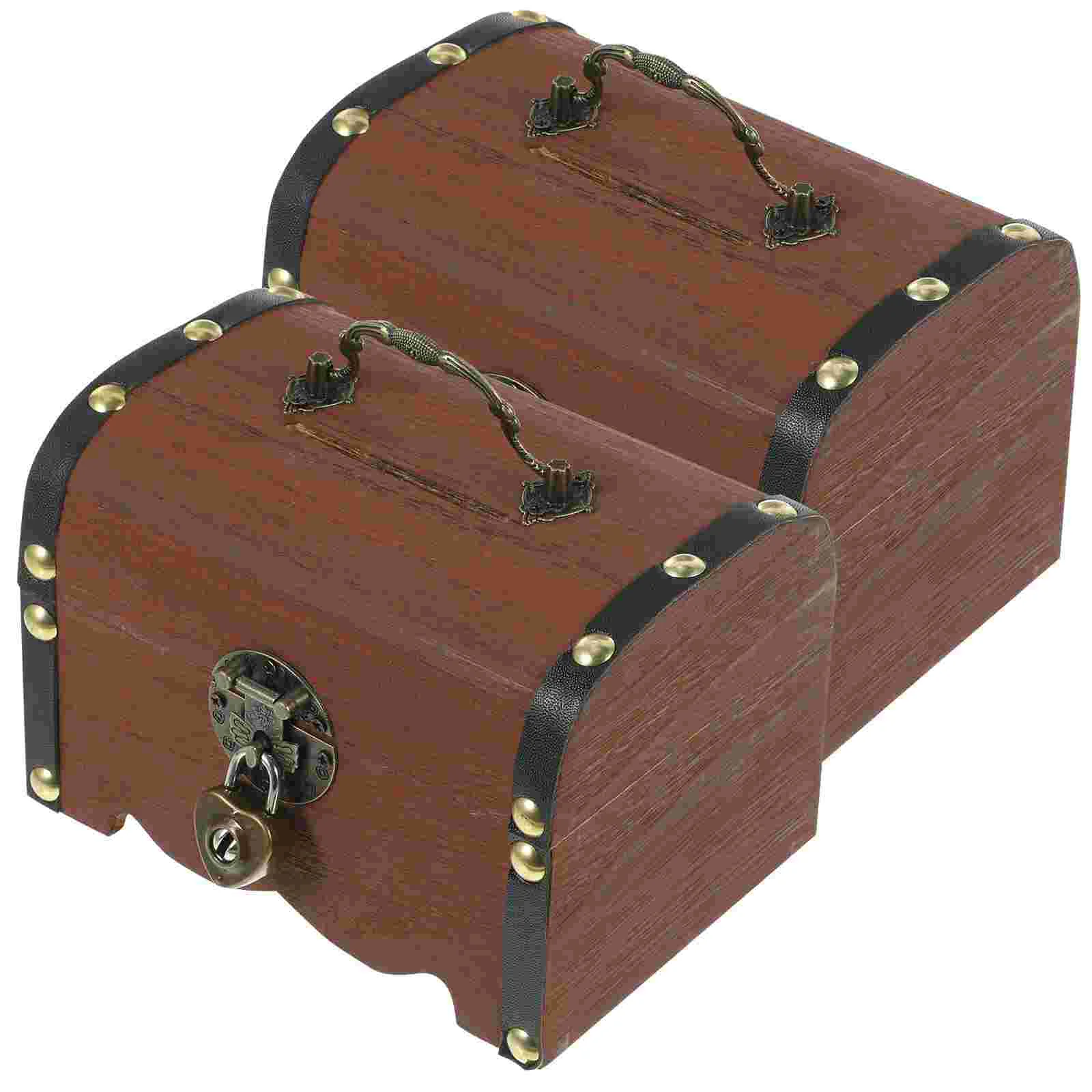 

Treasure Lock Vintage Container Wood Piggy Bank Creative Items Holder Pirate
