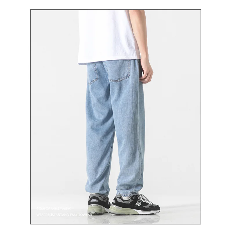 Streetwear Men Fashion Vintage Recreational Blue Jeans Loose Straight Cylinder Broad Leg Trousers Autumn Female 2022 New Style