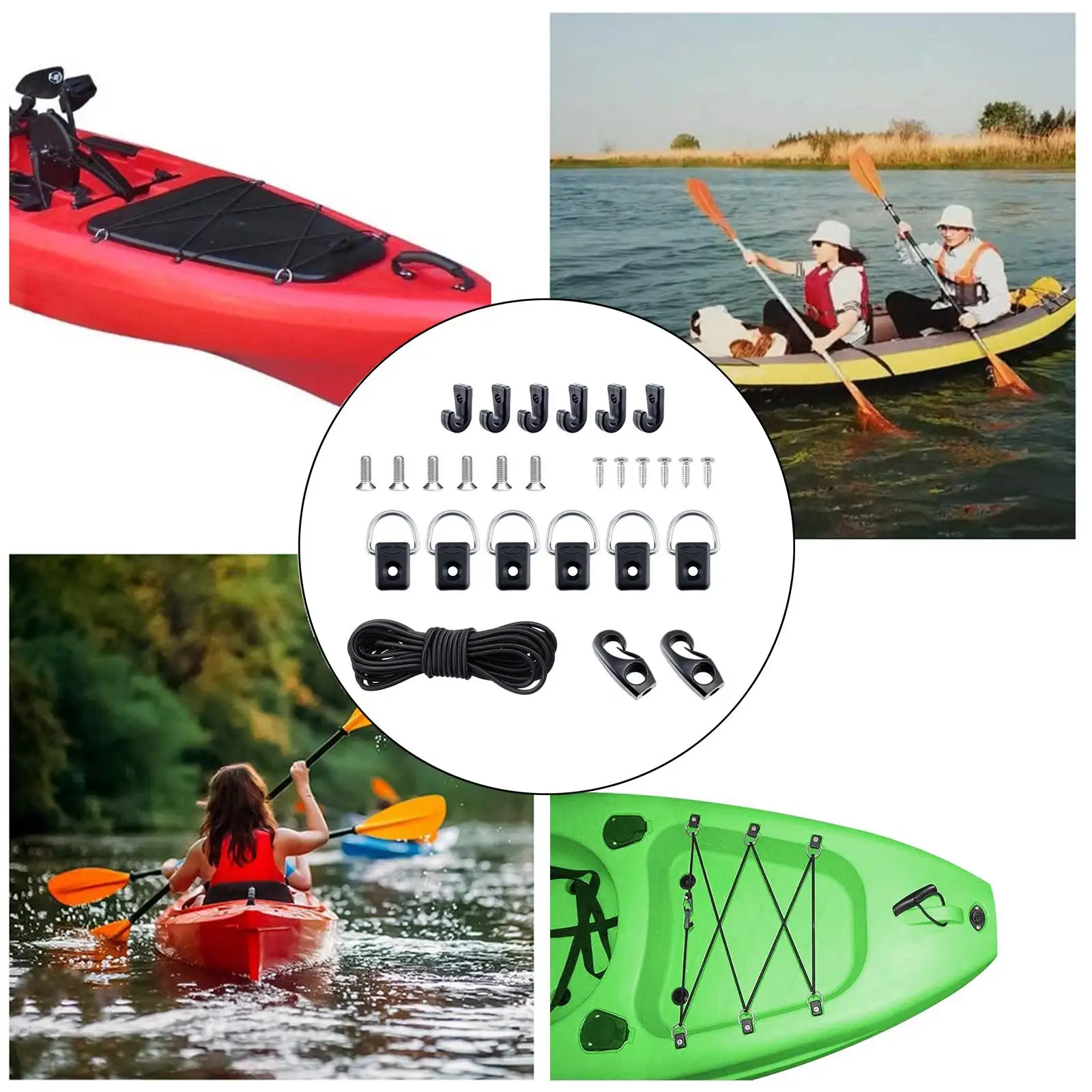 Deck Rigging, Elastic  Cord Rope W/  Cord Ends, 6 J-hooks, For Kayak  Kit