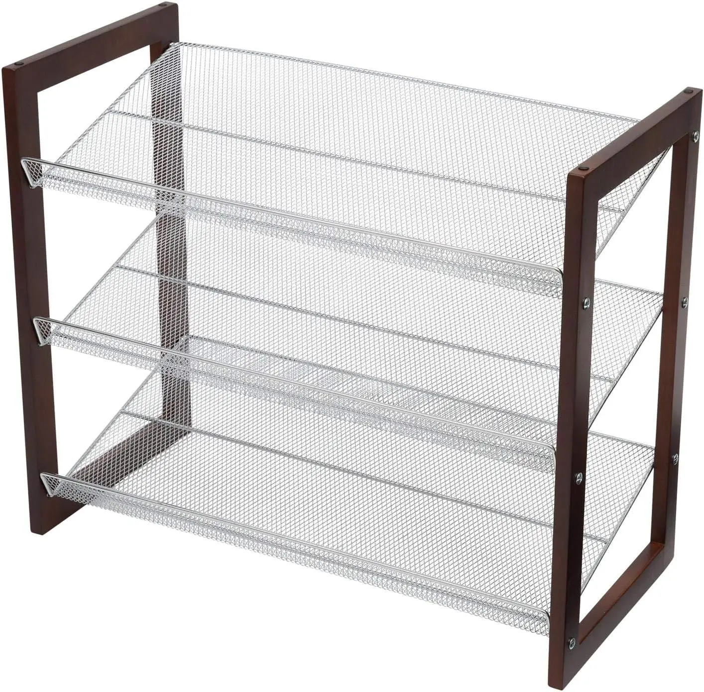 

Tier Wood Frame Shoe Storage , Brown/Silver