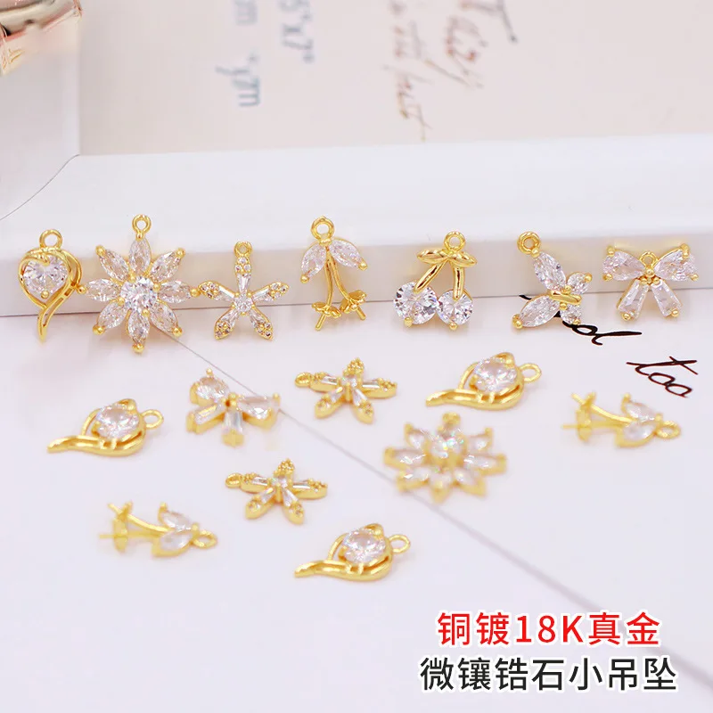 

2Pcs/lot Gold Base Collet Setting Zircon,Geometric Shape Super Flash Zircon With Hole,Pendant Eardrop Diy/Jewellery Accessories