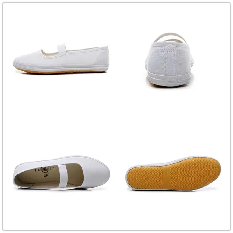 Women's White Dance Performance  Gymnastics  Canvas Shoes Children's White Shoes Elastic Band Nurse Soft Shoes 2023 New