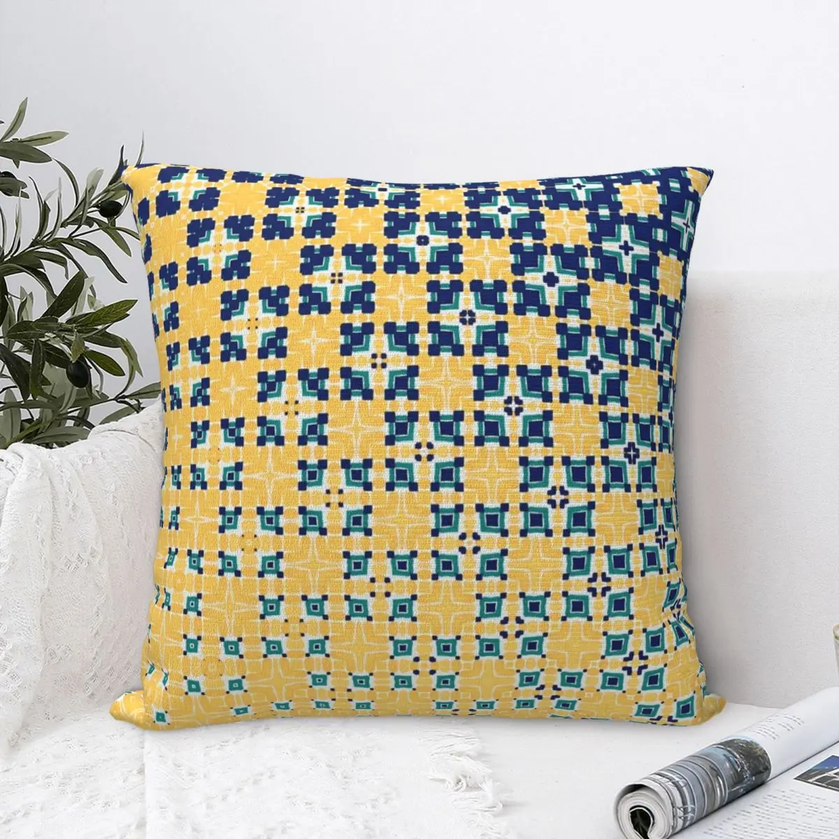 

Blue Yellow Pattern Square Pillowcase Cushion Cover Decorative Pillow Case Polyester Throw Pillow cover For Home Bedroom Car