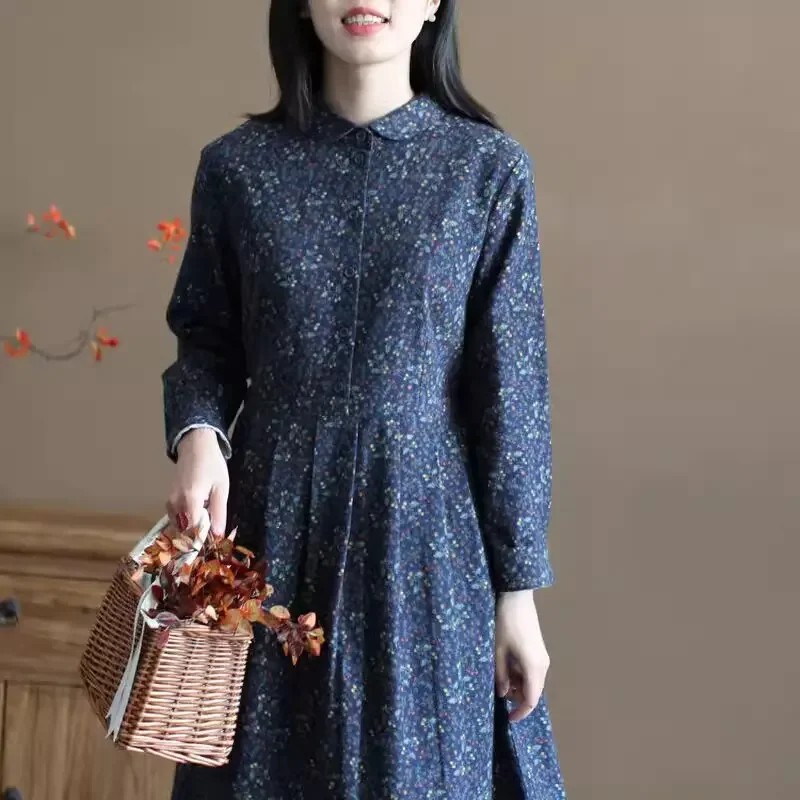 2024 весеннее новое винтажное хлопковое льняное платье с кукольным вырезом и