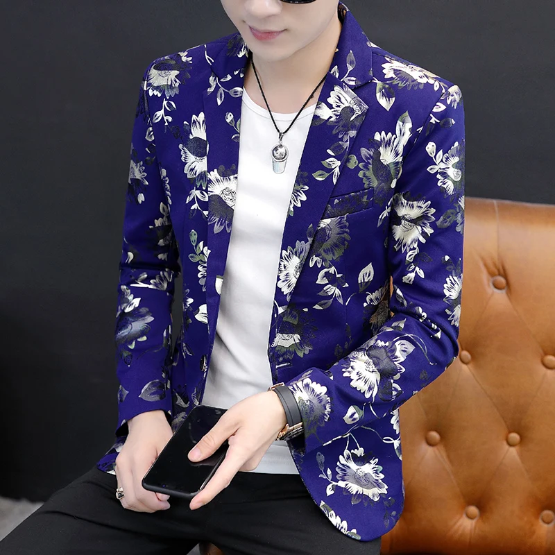 

Men's Coat 2023 Autumn New Fashion Leisure Printing Slim Small Suit Trend Hair Stylist Night Club Suit Coat