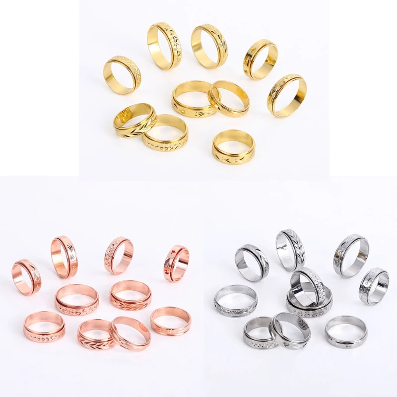 

10Pcs Alloy Band Rings for Women Mens Spinner Rings Flower Cool Rings