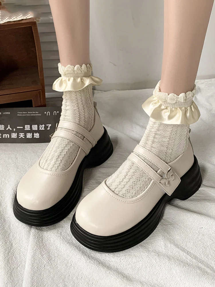 

Casual Woman Shoe White Sneakers British Style Clogs Platform Loafers With Fur Round Toe Shallow Mouth Oxfords Preppy Creepers S