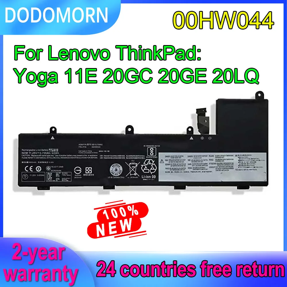 

DODOMORN 00HW044 Laptop Battery For Lenovo ThinkPad Yoga 11E-20GC 11E-20GE 11E-20LQ 01AV442 01AV443 SB10J78991 11.4V 42Wh