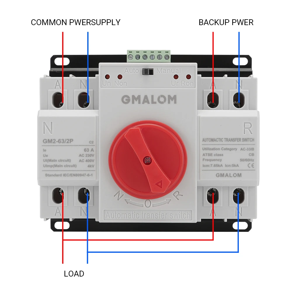 Автоматический резервный переключатель с двойным питанием AC230V 50/60 Гц MCB