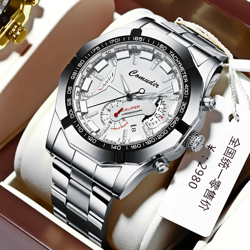 Men's Automatic Movement Non-mechanical Watch 2023 Skeleton Calendar Waterproof Luminous Watch Quartz Steel Strap Men's Watch