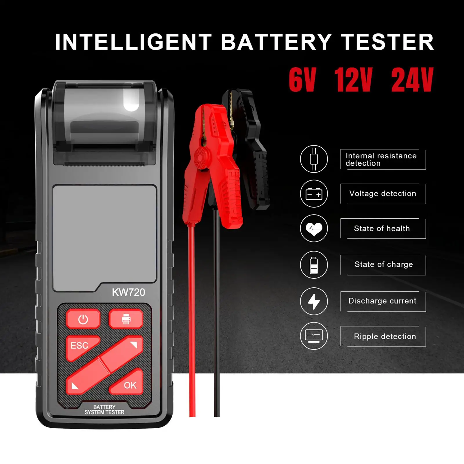 

kW720 Digital Car Battery Tester 6V 12V 24V Boats Motorcycle Tool