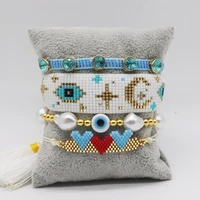 blue diamond miyuki bracelet handmade sky moon turkish evil eye women bracelet set with pearl