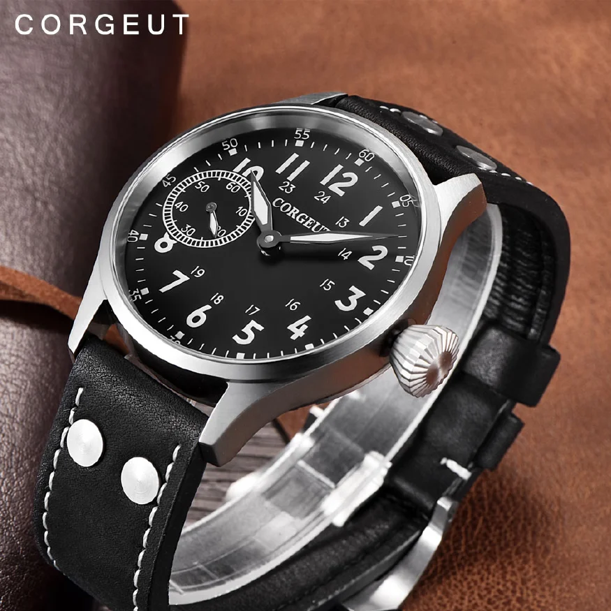 

Corgeut Watch Men Luxury Mechanical 17 Jewels Hand Winding 6497 ST3600 Leather Clock Sapphire Luminous Male Fashion Wristwatches