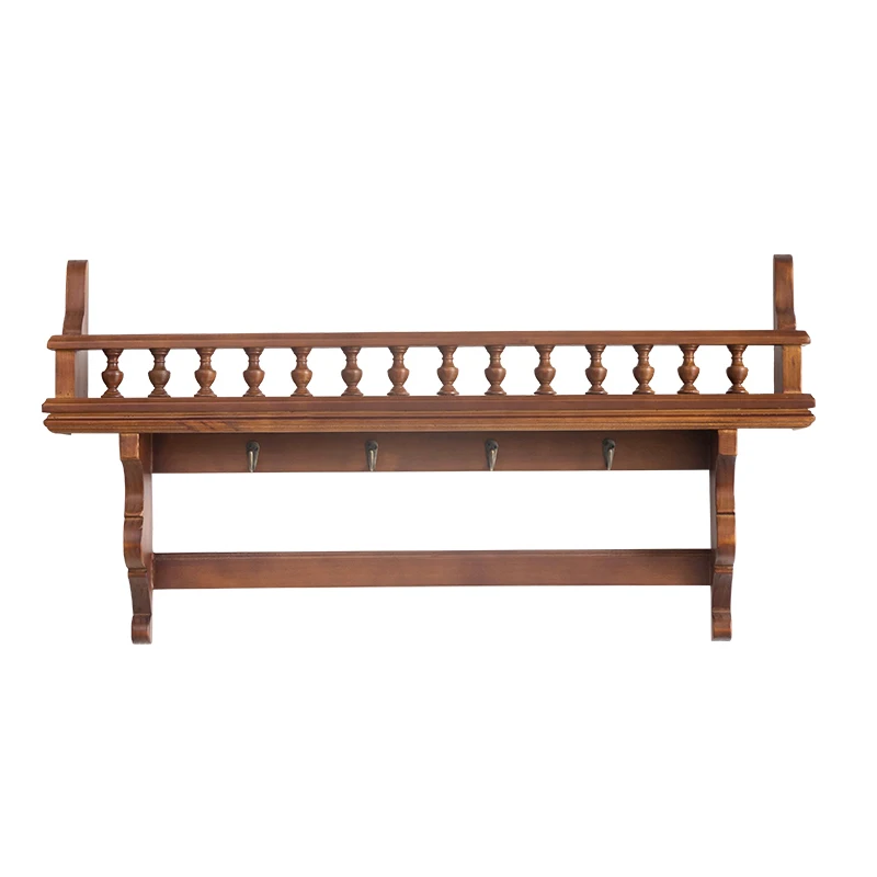 

Solid Wood Living Room Bedroom Entryway Porch Rack Wall Hanging Shelf with Hooks