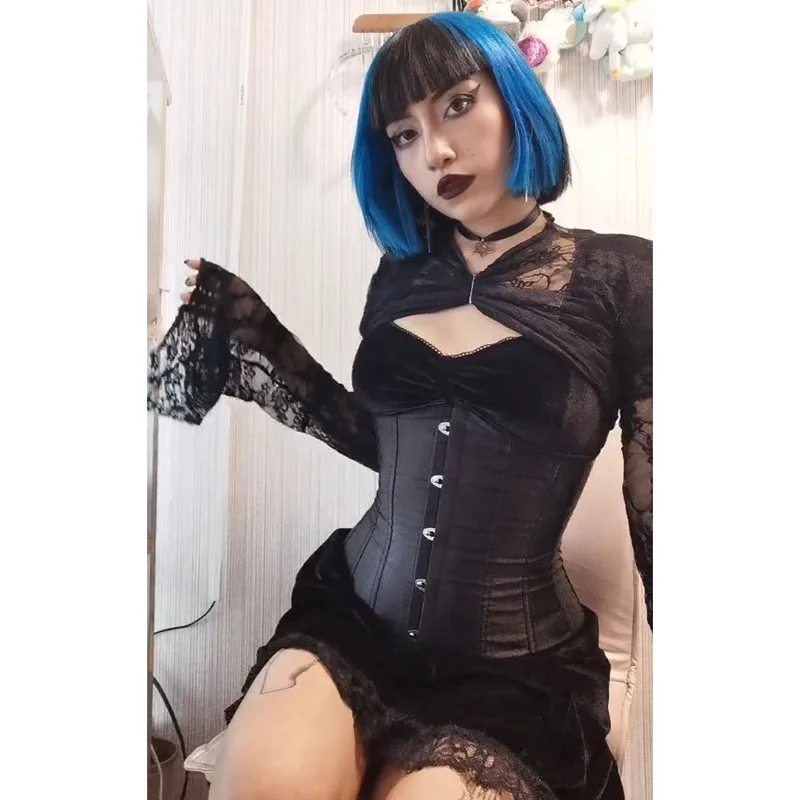 

Lace Grunge Aesthetic Black Flare Sleeve Crop Top Mall Gothic See Through Shrug Tops Women Vintage Punk Sexy Clothing