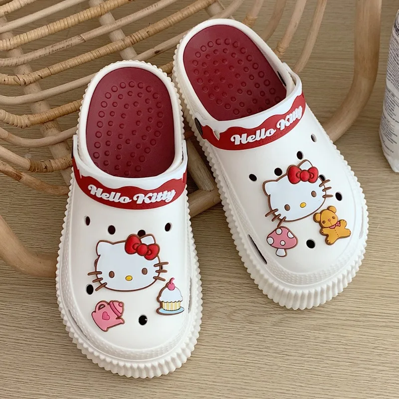 Сабо на толстой подошве Sanrio Kuromi для улицы пляжные сандалии и тапочки Симпатичные