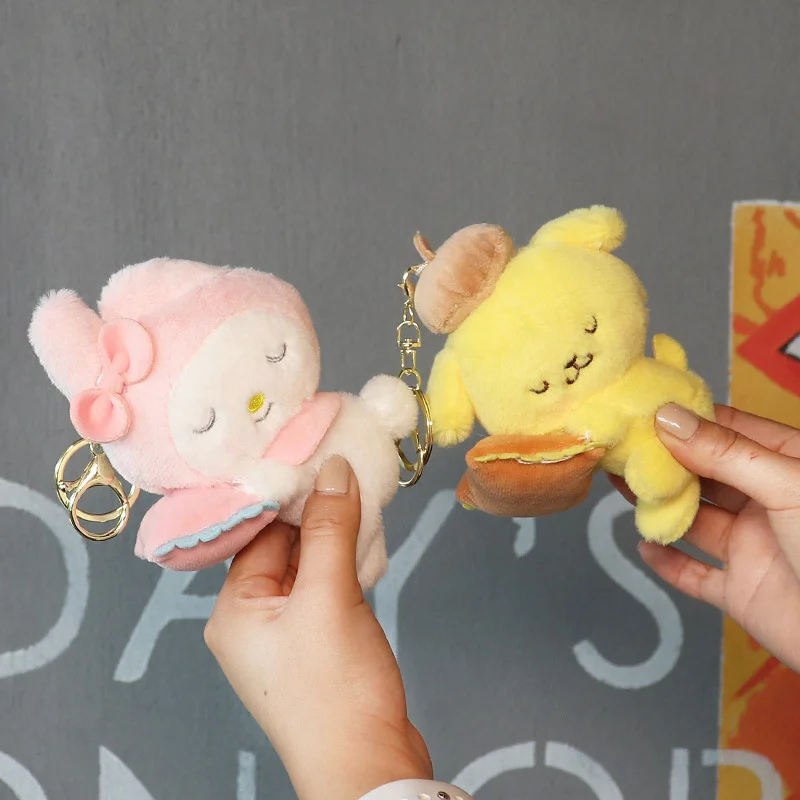 

Cute Melody Kuromi Anime Plush Toys Keychain Sweet Pompom Purin Cinnamoroll Stuffed Toys Pendant Keychain Children Birthday Gift
