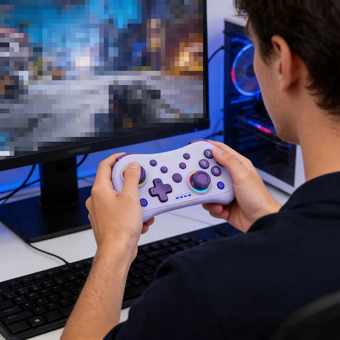 Фото Беспроводной мини-геймпад STK-7051 для Nintendo Switch, Android, iOS, ПК и Windows с двойной вибрацией, RGB-подсветкой и функцией Turbo №5