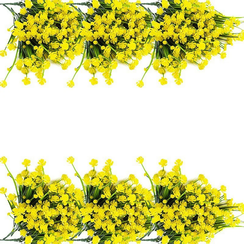 

40 Bunches Of Artificial Flowers For Outdoor Decoration, Outdoor Plastic Green Shrubs And Garden Decoration (Yellow)
