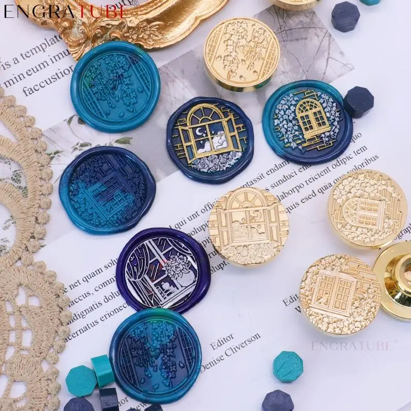 

2023 New Wax Stamp European Window Flower Pattern Rose Cat Night Star Seal Stamp DIY Scrapbook Stamps Wedding Invitation Gift