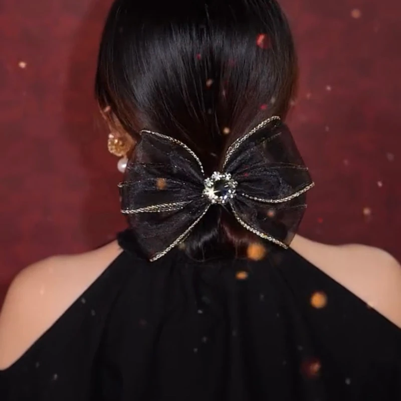 

Модные женские головные уборы Стразы в Корейском стиле из черной органзы с бабочками эластичные повязки для волос держатель, резинка