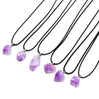new arrive amethyst natural stone irregular raw stone necklace sweater chain charms women jewelry accessories pendant fashion