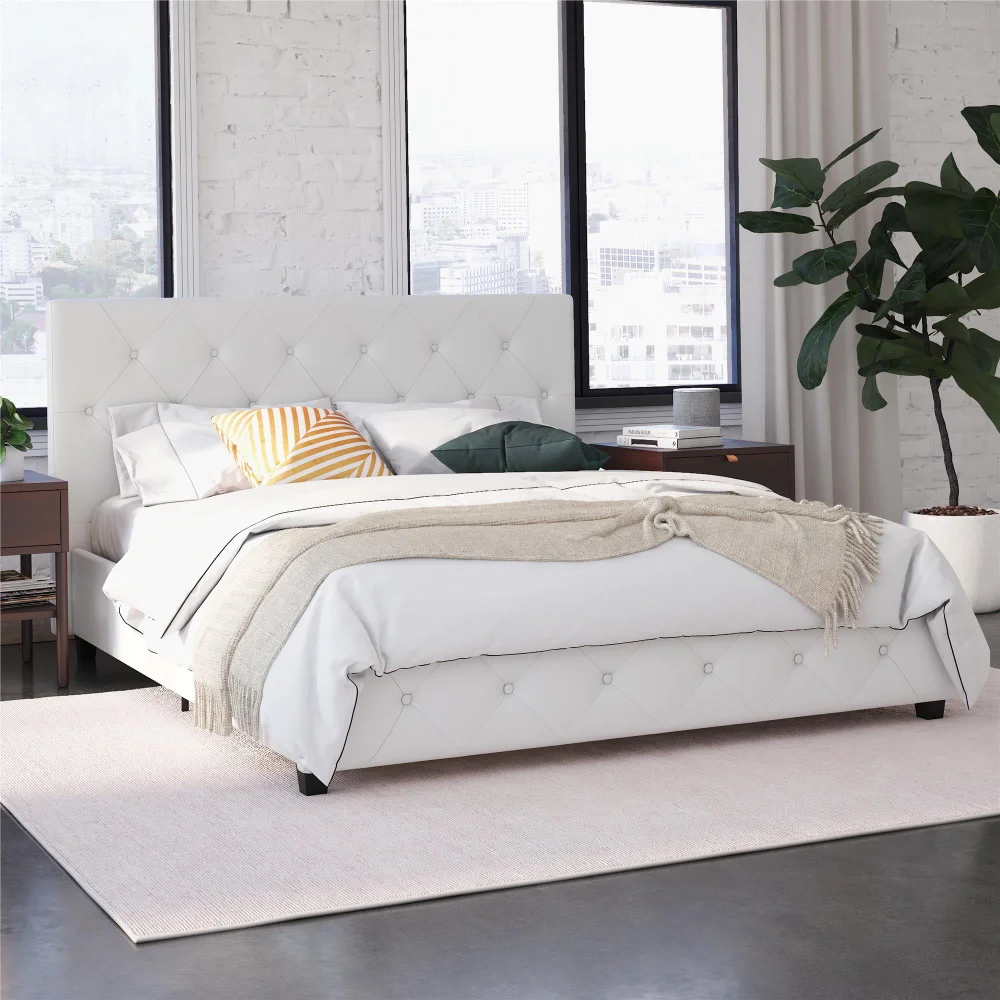 

DHP Dakota Tufted Upholstered Platform Bed Frame, White Faux Leather